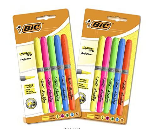 BIC Highlighter Grip Subrayadores con Punta Biselada Modular y Tinta con Base de Agua 10 (2 Packs de 5)