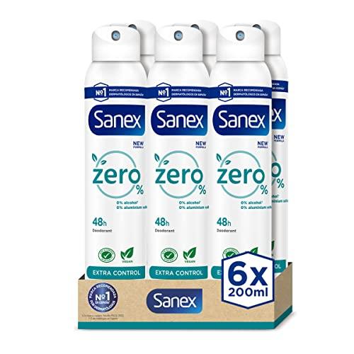 23% DESCUENTO Sanex Zero% Extra Control Desodorante Spray, Pack 6 Uds x 200ml, Protección 48H, 0% Alcohol y 0% Sales de Aluminio, Ingredientes Antibacterianos, Inhibe la Formación de Olores Corporales