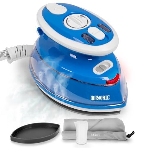 Duronic SI3 BE Plancha de Viaje Mini con función Vapor | Potencia 400 W y 110V 230V | Ligera y Compacta | Estuche de Transporte y Accesorios Incluidos | Planche su Ropa en Todas Partes | Color Azul