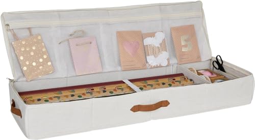 LOVE !T STORE !T 550221 Premium Organizador de Papel de Regalo de Tela con Compartimentos para Cintas de Regalo, Beige, 90cm x 30cm x 12cm