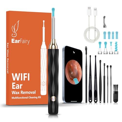 25% DESCUENTO EarFairy Otoscopio Limpiador de cerumen otoscopio medico profesional WiFi de ultra alta definición con 6 puntas de silicona suave y segura bastoncillos oidos compatible con Android e iOS