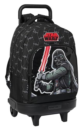 Star Wars The Fighter Mochila Grande con Ruedas, Compacta, Extraíble, Ideal para Niños de Diferentes Edades, Cómoda y Versátil, Calidad y Resistencia, 33x22x45 cm, Color Negro