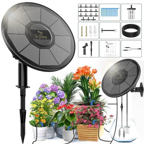TRJZWA Sistema de Riego Solar para Jardín,2024 Nuevo Kit Riego por Goteo con Monitoreo del Nivel del Agua,Riego por Goteo Automatico con 15 Micro Cabezales de Goteo para Vacacione/Terrazas de Balcones