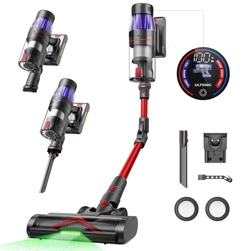 20% DESCUENTO Ultenic U16 Flex Aspiradora sin Cable Potente 45Kpa/550W, 60Mins, Aspirador Escoba Vertical con Tubo Flexible, Limpia el Fondo de los Muebles sin Agacharse, Antienredo, para Alfombra/Pelos de Mascota