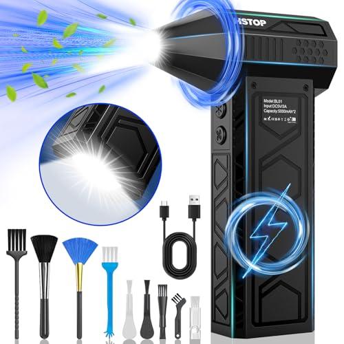 HSTOP Soplador de Polvo Eléctrico,Potente 4 Velocidades 180000 RPM,Aire Comprimido Limpieza PC con Luz Auxiliar LED Light/Iluminación,10000 mAh Batería Recargable para Ordenadores, Coches, Sofás