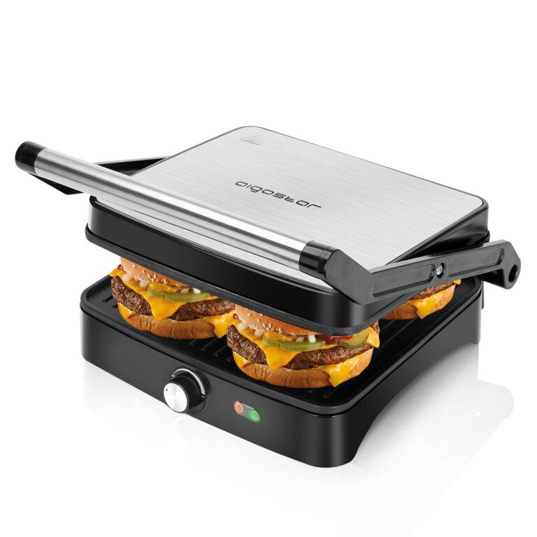 AIGOSTAR Parrilla Eléctrica – Regulador de Temperatura, Revestimiento Antiadherente, Apertura 180º, Placa Superior Flotante, 1800W. | Miravia