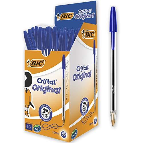 24% DESCUENTO BIC Cristal Bolígrafos, Original, Óptimo para material escolar,Azul, Punta Media (1,0mm), Material Oficina y Papelaria, Caja de 50 Bolis