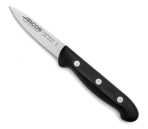 38% DESCUENTO Arcos Cuchillo Pelador Acero Inoxidable. Cuchillo Cocina Profesional para Pelar Frutas y Verduras. Mango Ergonómico Polioximetileno y Hoja 80mm. Serie Maitre. Color Negro.