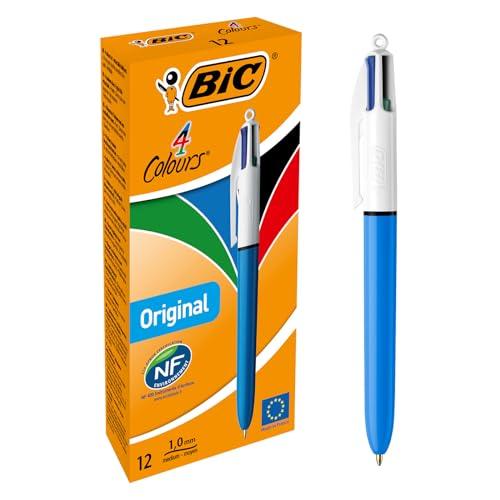 72% DESCUENTO Bic, Bolígrafos Original, Bic 4 colores en presentación de caja por 12, Puntas de 1.0 mm y tinta azul, rojo, negro y verde, Bolígrafos Bic retráctiles