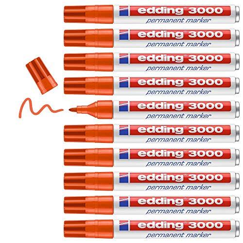 edding 3000 marcador permanente naranja 10 rotuladores punta redonda 1,5 3 mm indeleble de secado rápido resistente al agua y a los borrones cartón, plástico, madera, metal universal