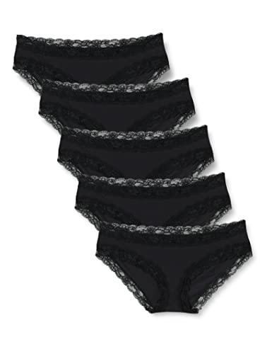 53% DESCUENTO Iris & Lilly Braga Hípster de Algodón y Encaje Mujer, Pack de 5, Negro, 36