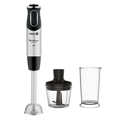 38% DESCUENTO Moulinex QuickChef DD6578 Batidora de Mano de 1000 W, con Regulador de 10 Velocidad Turbo con 2 Accesorio para Picar, picadora y vaso Medidor, Cúpula Antisalpicaduras, Acero