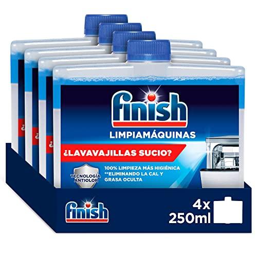 28% DESCUENTO Finish Líquido para Lavavajillas, Limpia lavavajillas contra el mal olor, la cal y la grasa del lavaplatos, limpiador lavavajillas, 250 ml x 4, El embalaje puede variar
