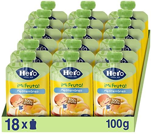 Hero Bolsitas de Fruta con Sabor Mediterráneo, Sin Conservantes ni Colorantes, Aceite de Palma, Gluten, ni Azúcares Añadidos, Para Bebés a Partir de los 12 Meses Pack de 18 x 100 g