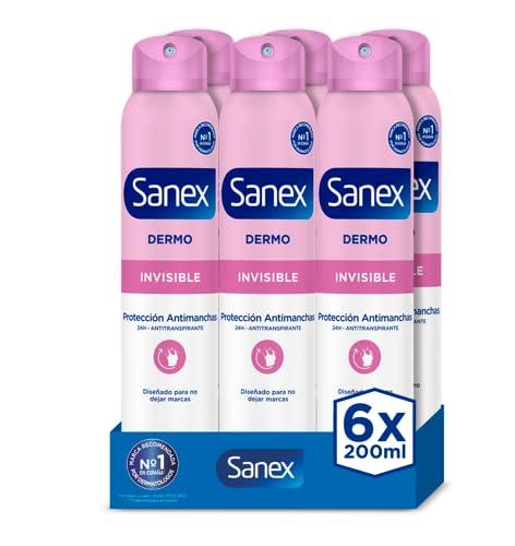 BUENA OFERTA 21% DESCUENTO Sanex Dermo Invisible Desodorante Spray, Pack 6 Uds x 200 ml, Antitranspirante con hasta 24H de Protección contra el Sudor y el Olor, Protección Antimanchas, Restaura el pH Natural de la Piel