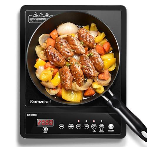 41% DESCUENTO Placa de inducción, placa de inducción simple AMZCHEF. Con 10 niveles de temperatura y potencia, portátil con temporizador, ajuste máximo y mínimo, control de botón simple
