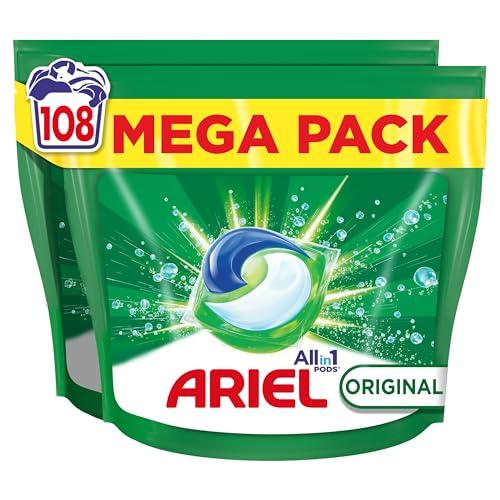 BUENA OFERTA 29% DESCUENTO ARIEL PODS Todo en 1 Detergente Lavadora Liquido en Capsulas/Pastillas, 108 Lavados, Original, Jabon 5 Acciones para una Limpieza Brillante en Frio