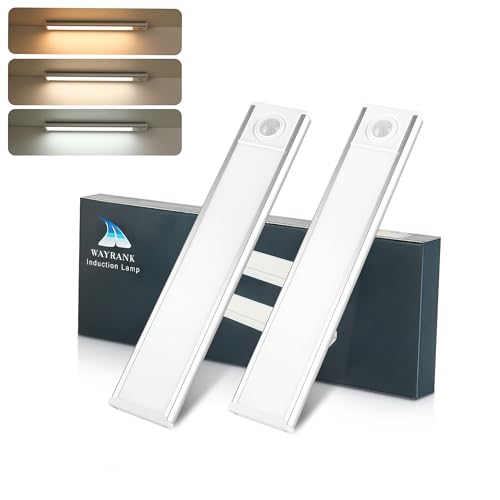 Wayrank Luz LED Armario Sensor: 20CM con Sensor Movimiento 1200 mAh baterías recargables 3 colores Infinitamente regulable, adecuado para cocinas, dormitorios, escaleras