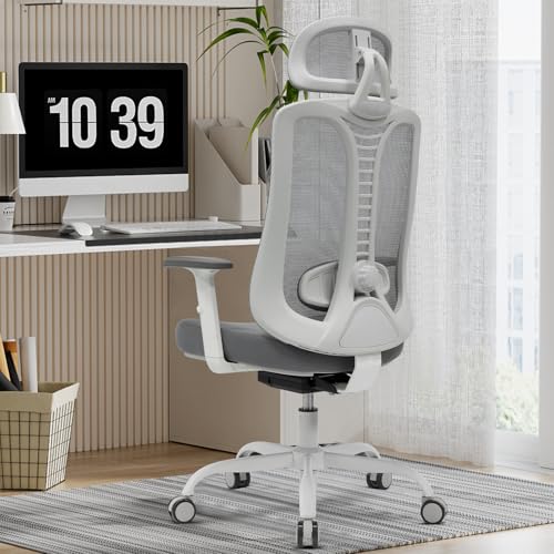 Magic Life Silla de Oficina ergonómica, Silla de Escritorio Ajustable de 4 Engranajes,reposacabezas 3D y cómoda Silla de computadora con reposabrazos (Blanco)