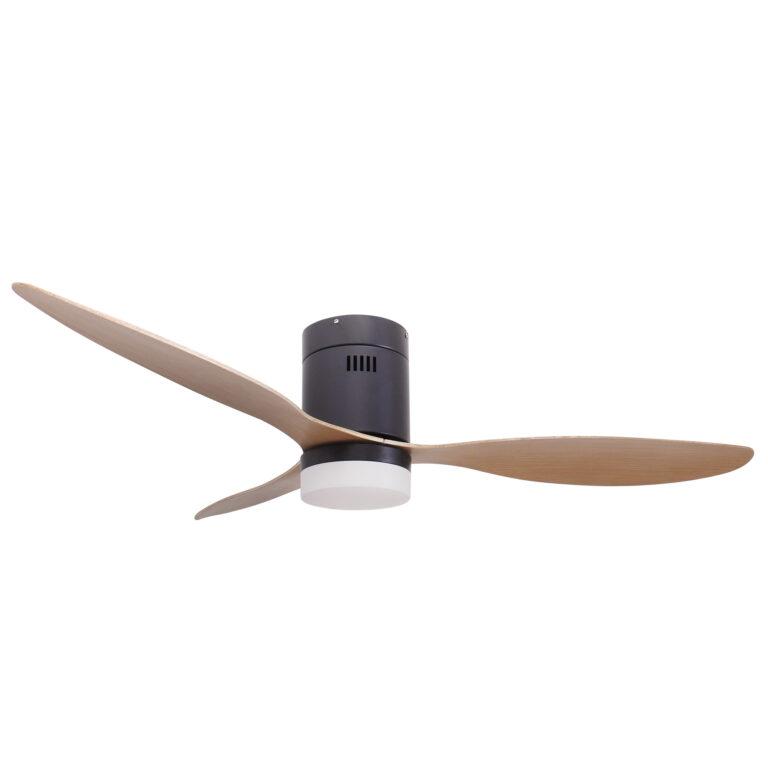 Ventilador de techo negro Jocca con 3 elegantes aspas con acabados de madera, 6 velocidades a seleccionar con giro inverso, una moderna lámpara integrada con 3 intensidades de luz, temporizador, mando a distancia y 40W de potencia | Miravia