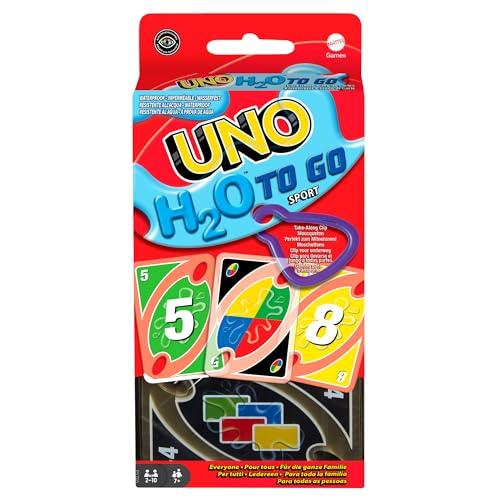 Mattel Games UNO H20 To Go, Juego de Cartas Resistentes al Agua, para niños +7 años y Adultos, Ideal para Playa, Nieve y Viajes, P1703