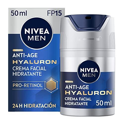 32% DESCUENTO NIVEA MEN Hyaluron Crema Hidratante Antiedad FP15 (1 x 50 ml), cuidado facial avanzado para hombre, hidratante antiedad para reafirmar la piel madura