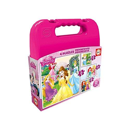 DESCUENTAZO 50% DESCUENTO Educa 4 Puzzles Infantiles Princesas Disney | Maleta con 4 Puzzles progresivos | Puzzles recomendados para niños a Partir de 3 4 y5 años (16508)
