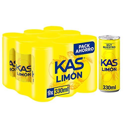 Kas limón Refresco con zumo de limón, bajo en calorías y sin azúcares añadidos, pack de 9 latas de 330 ml, 2.97 litros en total
