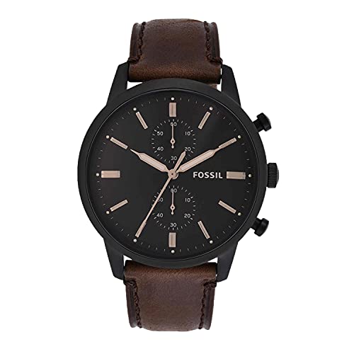20% DESCUENTO Fossil Reloj para hombre Townsman 44mm, movimiento cronógrafo de cuarzo, caja de 44mm de acero inoxidable negro con correa de piel, FS5437