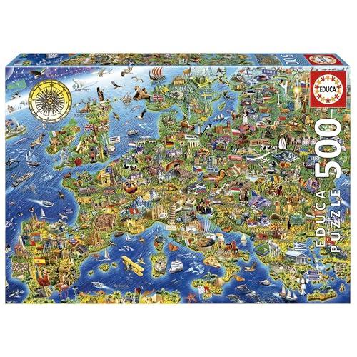 40% DESCUENTO Educa Puzzle de 500 Piezas para Adultos | Mapa de Europa. Incluye Pegamento Fix Puzzle. A Partir de 11 años (17962)
