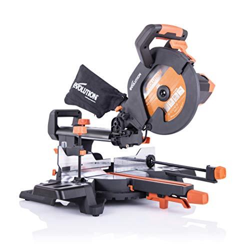 33% DESCUENTO Evolution Power Tools R255SMS Sierra ingletadora Deslizante multimaterial, con Paquete Plus, Corta acero dulce, aluminio, plástico, madera con clavos incrustados 230 V, 255 mm