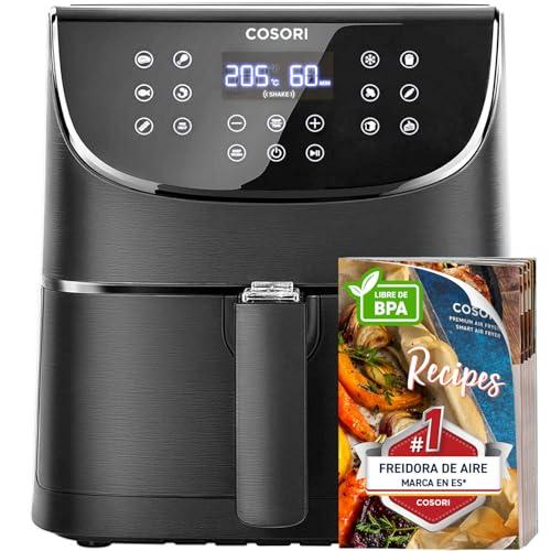 53% DESCUENTO COSORI Freidora de Aire Duradera 5.5 L Air Fryer 1700W, Tecnología Rapid Air, 55% Menos Energía, 13 Automáticos Modos, Uso Sencillo, Panel Táctil Intuitivo, Acero Inox Interior, Hasta 205 °C y 60 Min