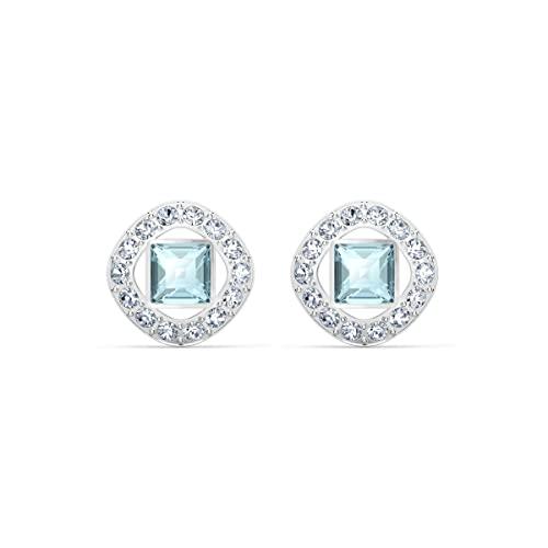 Swarovski Pendientes Angelic Square para Mujer, Pendientes de Botón, Cristal Azul Cuadrado, Baño de Rodio, Colección Angelic Square de Swarovski