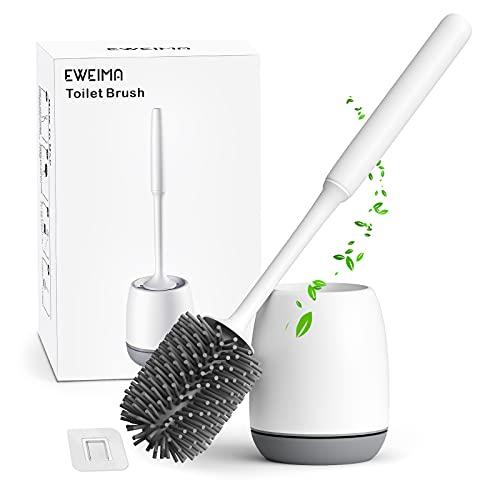 Escobillas WC, Escobilla de Baño Silicona, EWEIMA Escobilla WC Silicona con Secado Rápido, Escobilla y Portaescobillas de Baño Silicona de Montaje en Suelo o Montaje en Pared, Gris