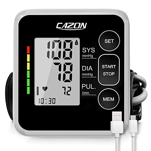 25% DESCUENTO CAZON Tensiómetro de Brazo, Monitor de presión arterial para uso doméstico. Detector electrónico de frecuencia cardíaca con brazalete 22 40cm, 2X120 memoria (Negro)