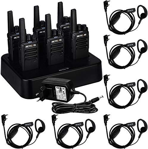 20% DESCUENTO Retevis RT668 Walkie Talkie con Auricular, PMR446 Licencia Libre, Walkie Talkie Profesional con Cargador de 6 Vías, VOX, Walkie Talkies Portátiles para Escuela, Hotel (Negro, 6 Pcs)