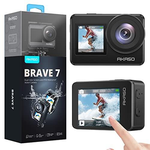 20% DESCUENTO AKASO Brave 7 Cámara Deportiva 4K WiFi 20MP, Cámara de Acción EIS 2.0, IPX8 Camara Acuatica Sumergible con Control Remoto, Soporte Control de Voz, 2×1350 mAh Baterías, Doble Pantalla, Cámara de Vlog