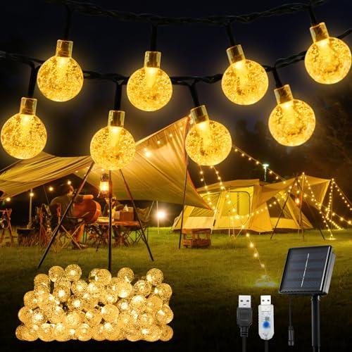 OxyLED Guirnaldas Luces Exterior Solar, 18M 100LED Cadena de Luces Solares Led Exterior Jardin con USB Recargable 8Modos IP65 Luces Solares Exterior para Jardín Patio Balcones Fiesta (Blanco Cálido)
