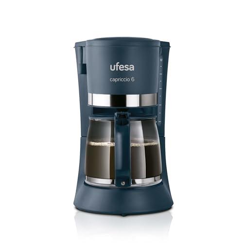 Ufesa Capriccio Cafetera de Goteo, 6 Tazas, 600W, Jarra 0.6L, Filtro Permanente, Placa Calefactora Antiadherente, Sistema Antigoteo, Auto Apagado, Azul/Verdoso