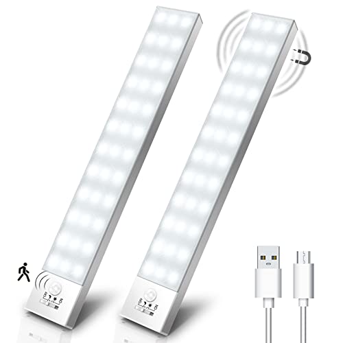 55% DESCUENTO OUILA Luz LED Armario con Sensor Movimiento Blanco Natural 5000K 36 LEDs 4 Modos Luz LED Magnética Adhesiva USB Recargable 1000mAh Luz Nocturna para Guardarropa, Escaparate,Entrada 2 Piezas