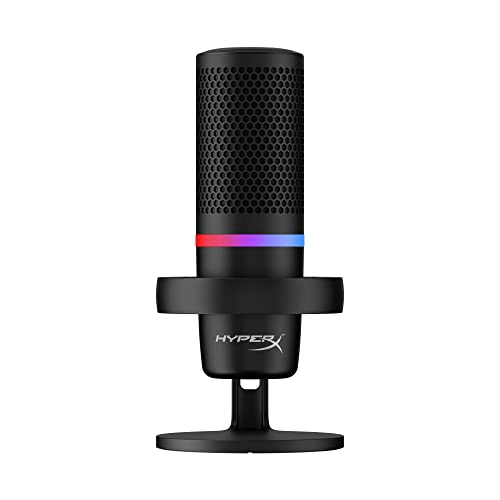 HyperX DuoCast –RGB Micrófono de condensador USB para PC, PS5, PS4, Mac, soporte antigolpes de perfil bajo, cardioide, omnidireccional, filtro pop, control de ganancia, juegos, streaming, podcasts