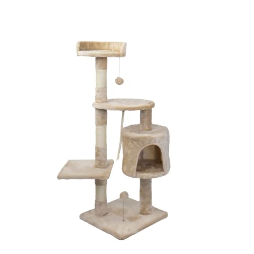 21% DESCUENTO Mobiclinic, Rascador árbol para Gato, Modelo Silvestre, Mediano, para Escalar, 3 Alturas, Soporta hasta 10 kg, con Plataformas y refugios, Juguete Desestresante, Cuerda de sisal, Beige