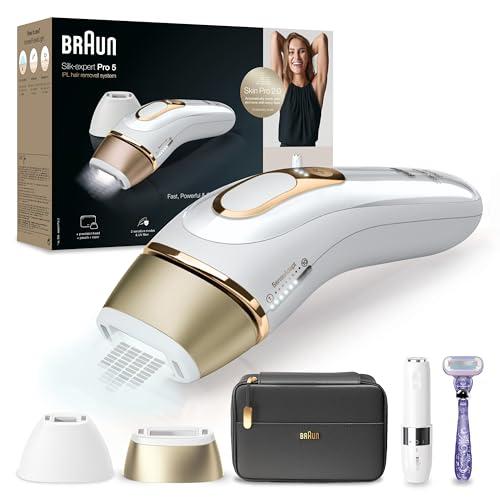 43% DESCUENTO Braun Silk expert Pro 5 Depiladora Mujer/Hombre Luz Pulsada IPL, Cabezal de Precisión Ancho y Maquinilla de Afeitar Venus, Alternativa a la Depilación Láser en Casa, PL 5149, Blanca/Dorada