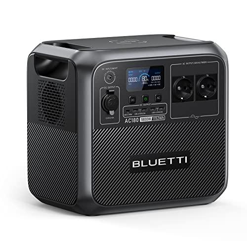 BLUETTI Generador Solar Portátil AC180, 1152Wh LiFePO4 Batería con 2 salidas AC 1800W (2700W Pico), 0 80% en 45 Min, Estación de Energía Solar para Camping, Viajes, Cortes de Electricidad