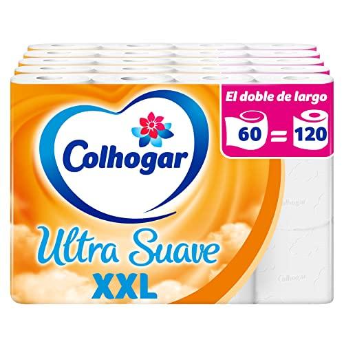 Colhogar Ultra Suave XXL x60 Equivalente a 120 rollos 2 Capas 100% Libre de Perfume Blanco Paquete de 60 Rollos Extra Grandes (5X12)