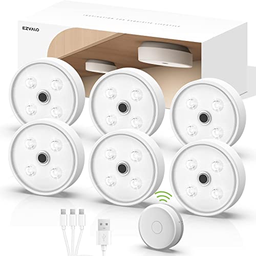 EZVALO Luz Armario 6 Piezas, Luz LED Sensor de Movimiento, Luces LED Adhesiva con Mando a Distancia, Iluminación Regulable para Escaleras, Habitaciones, Pasillos, Armarios, Cocinas