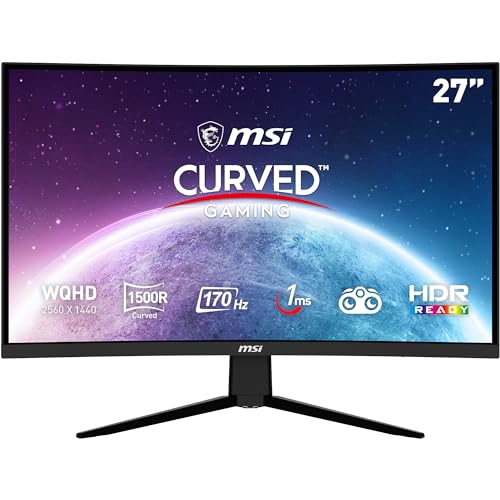 39% DESCUENTO MSI G273CQ Monitor Curvo Gaming de 27″ WQHD (2560 x 1440) Panel VA, 170Hz / 1ms, AMD FreeSync Premium, HDR Ready, Curvatura 1500R, Color Negro