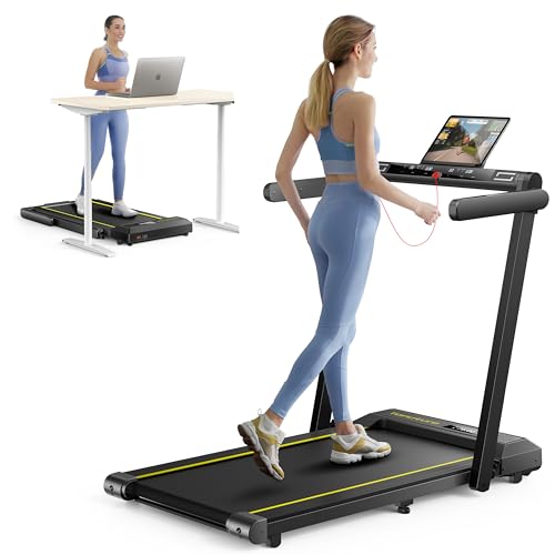 TOPUTURE Cinta de Correr Plegable, 2.5HP Hogar Cinta de Correr para el Debajo del Escritorio, 130 KG, 16KM/H, Dual Pantalla, Bocina Bluetooth, Frecuencia Cardíaca, App y Remoto