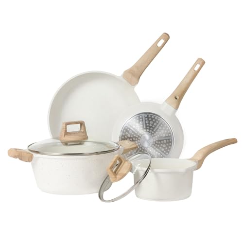 27% DESCUENTO CAROTE Baterías de Cocina Induccion 6 Piezas, Juego de Sartenes Antiadherentes 20cm/24cm, Ollas Cocina 20cm, Cazos 16cm, Menaje de Cocina con Tapas, Aptas para Todo Tipo de Cocinas