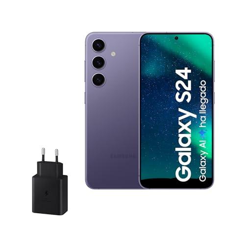 28% DESCUENTO Samsung Galaxy S24 y Cargador 45W, Teléfono Móvil con IA, Smartphone Android, 8 GB RAM, 256 GB Almacenamiento, Cámara 50MP, Batería Larga Duración, Violeta Cobalt (Versión Española)
